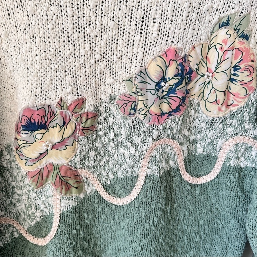 Needles & Yarn Vintage Sweater Large Green Embellished Top Cottage Granny - Picture 4 of 15